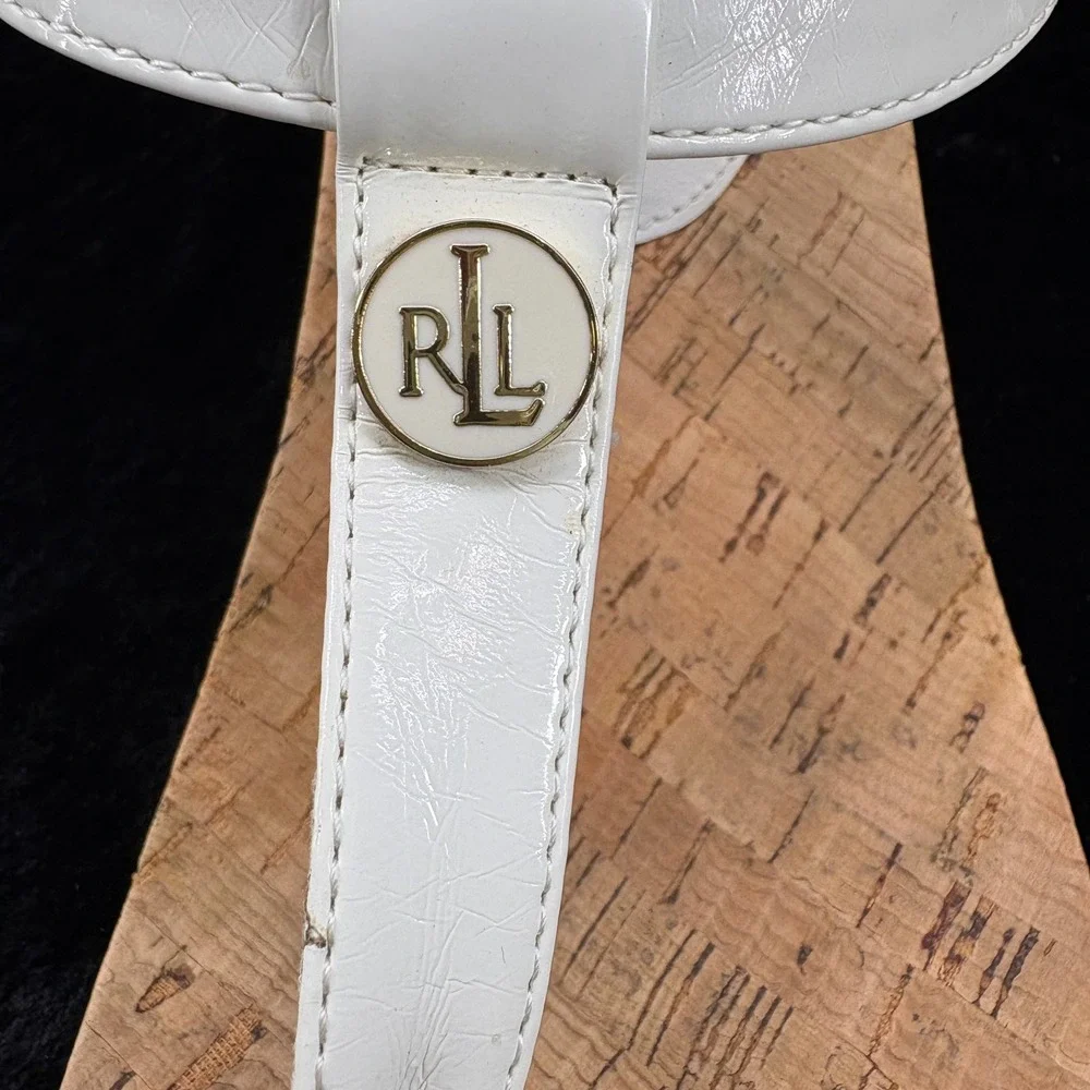 Lauren Ralph Lauren White Cork Wedge T-Strap Sandals Est Women's Size 9-see desc